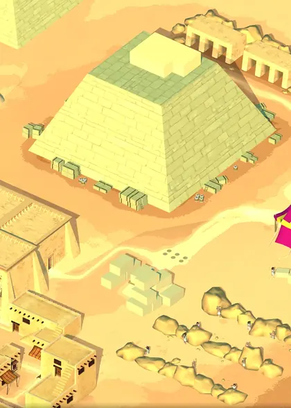 Baustelle einer Pyramide mit Steinblöcken in der Wüste