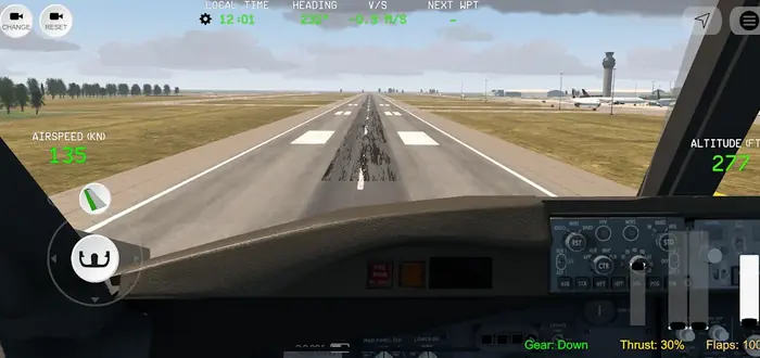 Blick aus dem Cockpit auf die Landebahn kurz vor der Landung